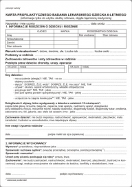 DRUK KARTA BADANIA PROFILAKTYCZNEGO DLA UCZNIA 6 LETNIEGO