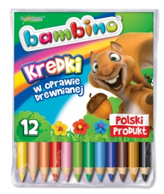 KREDKI OŁÓWKOWE BAMBINO 12 KOLORÓW 15cm STANDARD