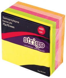 NOTES SAMOPRZYLEPNY STRIGO 75x75MM MIX KOLORÓW NEONOWYCH 400 KARTECZEK